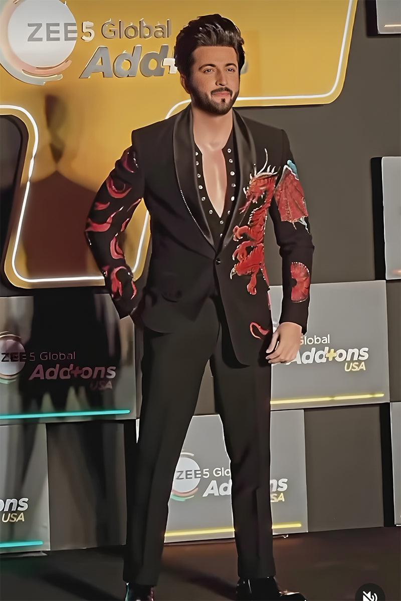 Dheeraj Dhoopar in Our Designer Black Red Piece Suit