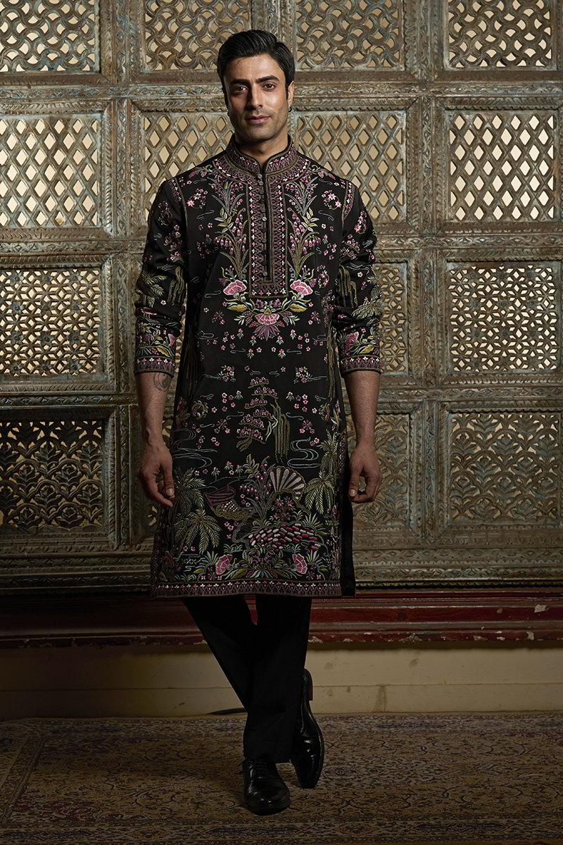 Rich Black Designer Italian Kurta Set for Men