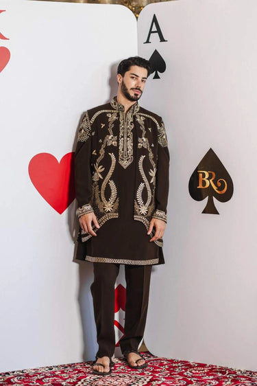Monochrome Tide Bundi Set – Brown with White Thread Work - Bharat Reshma