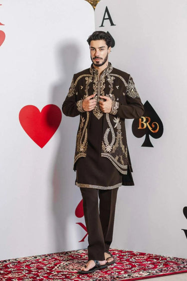 Monochrome Tide Bundi Set – Brown with White Thread Work - Bharat Reshma