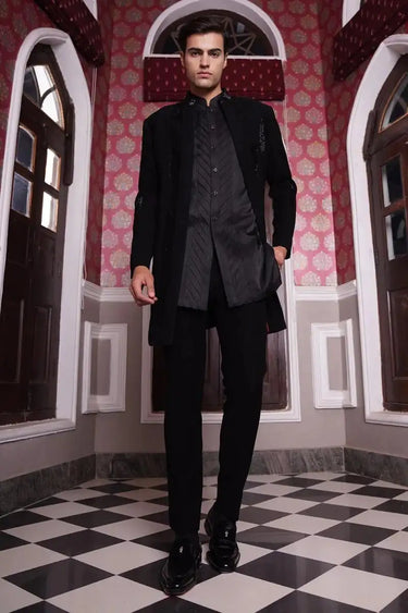Designer Black Indo Western in Italian Fabric