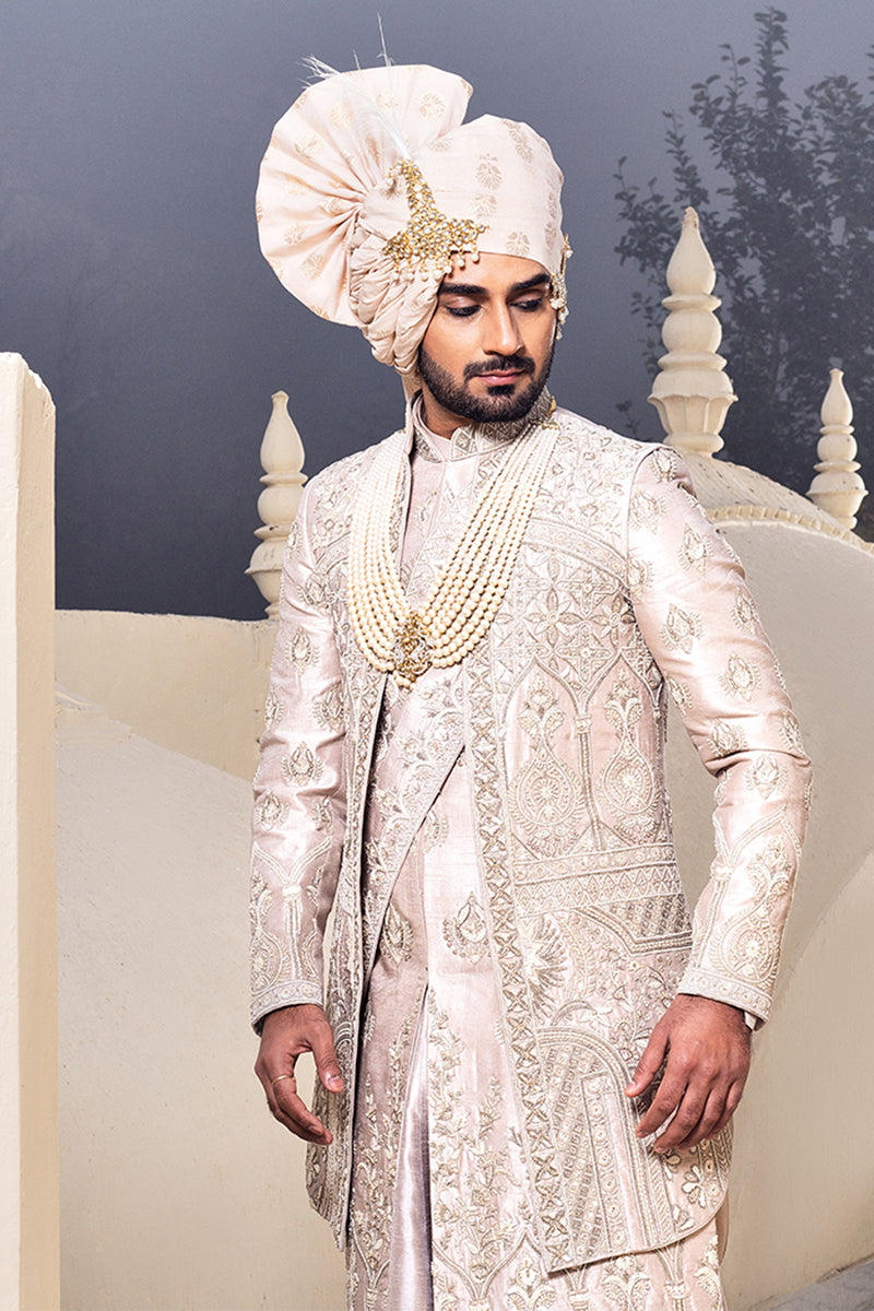 Ivory Cotton Silk Designer Sherwani for Groom Bharat Reshma