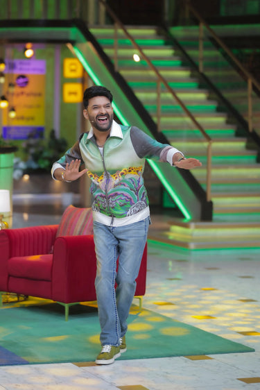 Exclusive Satin Digital Print Zip-Up Jacket Worn by Kapil Sharma - Bharat Reshma