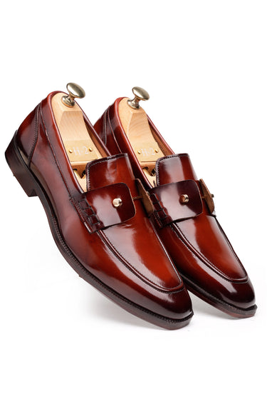Leather Loafers with High-Gloss Finish & Nut-Style Closure - Bharat Reshma
