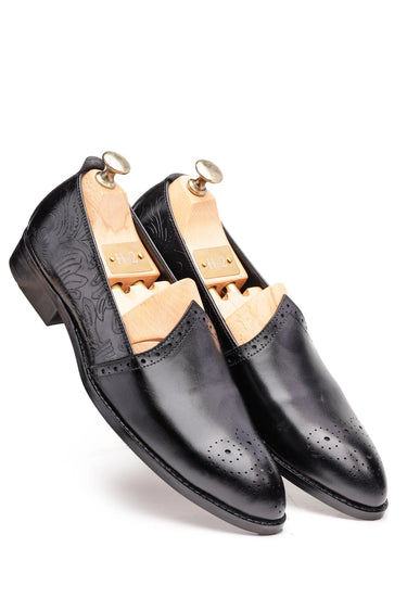 Leather Slip-On Loafers for Men with Elegant Brogue Detailing - Bharat Reshma