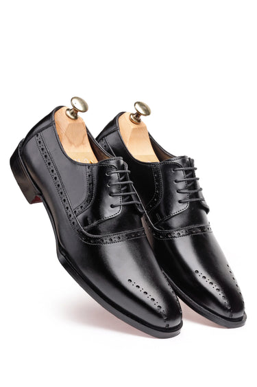 Black Leather Brogue Derby Shoes for Men - Bharat Reshma