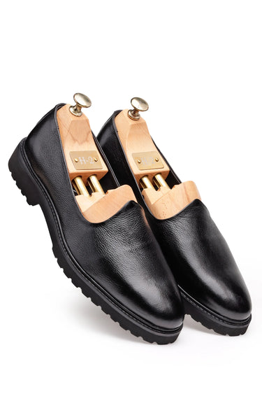 Premium Pure Leather Black Slip-On Loafers for Men - Bharat Reshma