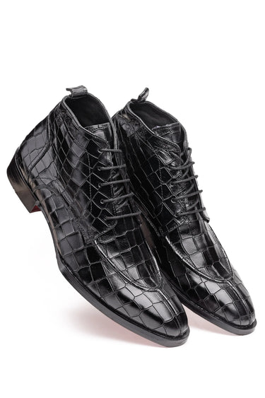 Croc-Pattern Leather Ankle Boots for Men - Bharat Reshma