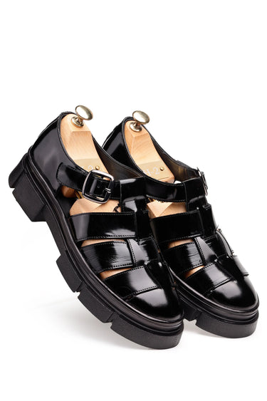 Hand-Polished Pure Leather Cage-Design Sandal Shoes - Bharat Reshma