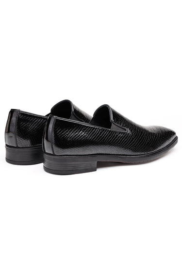 Black Python-Texture Classic Leather Slip-On Shoes - Bharat Reshma