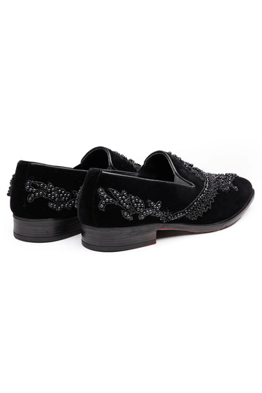 Elegant Velvet Loafers with Handmade Bead & Sequin Work - Bharat Reshma