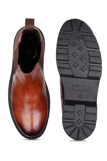 Brown Leather Chelsea Boots with Dual-Tone Finish - Bharat Reshma
