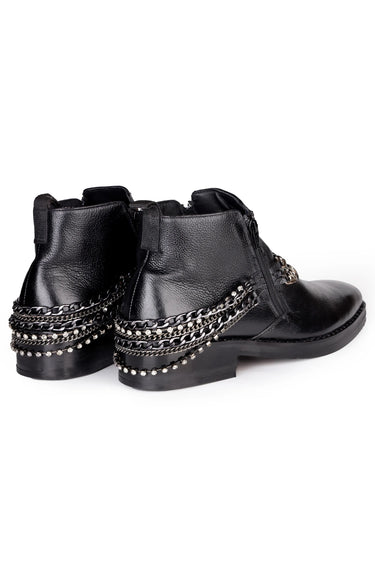 Pure Leather Ankle-Length Boots with Front & Back Chain Detailing - Bharat Reshma