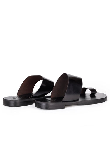 Black Pure Leather Men’s Flat Slippers - Bharat Reshma