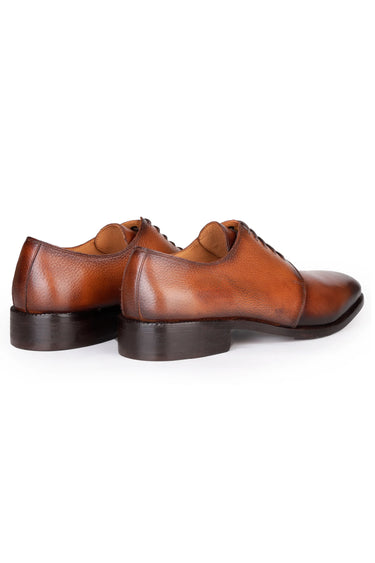 Pure Brown Derby Shoes with Dual-Tone Burnished Detailing - Bharat Reshma
