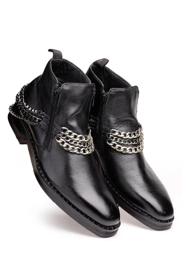 Pure Leather Ankle-Length Boots with Front & Back Chain Detailing - Bharat Reshma
