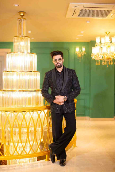 Manish Paul in Black Tuxedo with Intricate Geometric Beadwork