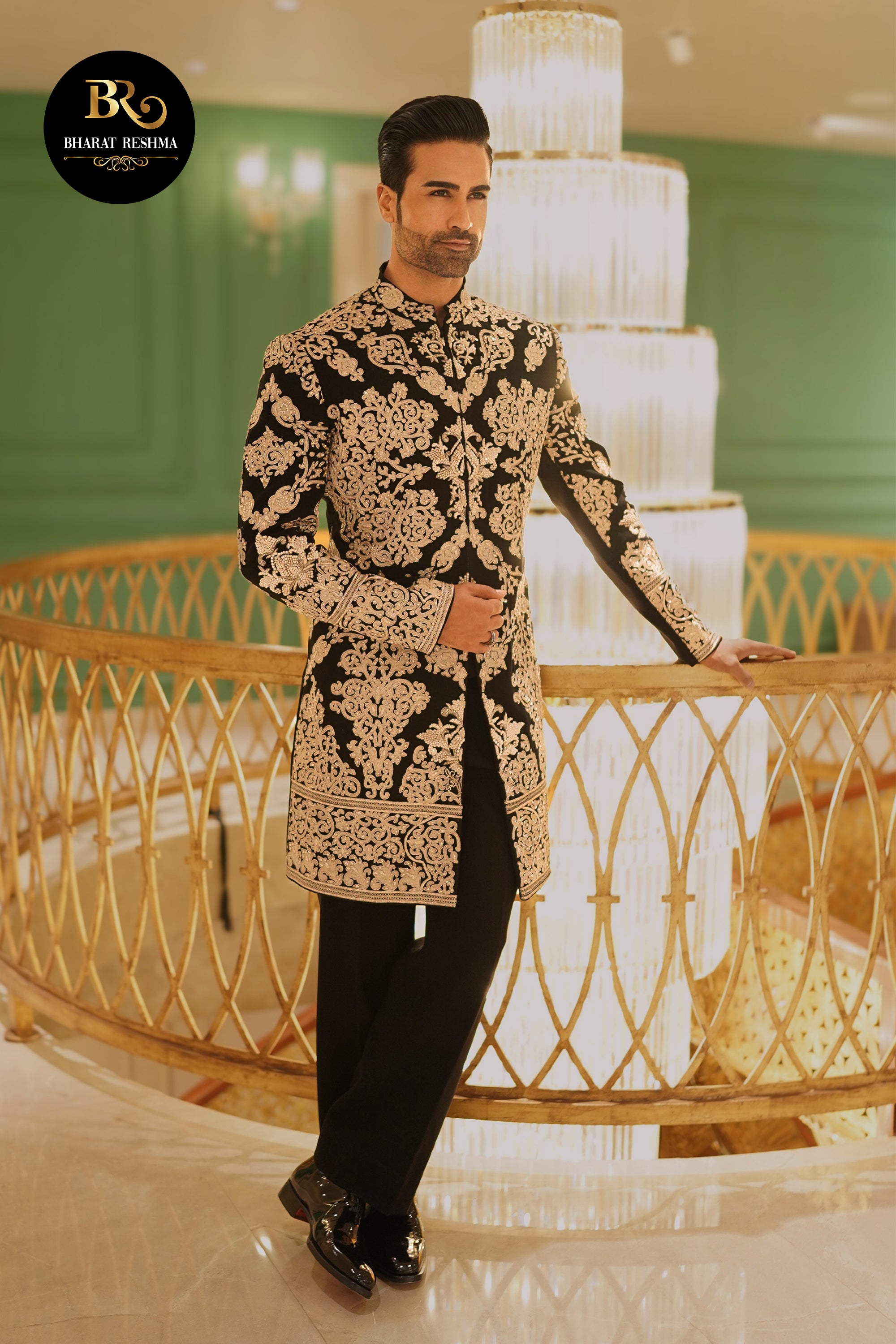 Royal Black Heavy Embroidered Indo-western - Bharat Reshma Royal Black Heavy Embroidered Indo-western - Bharat Reshma