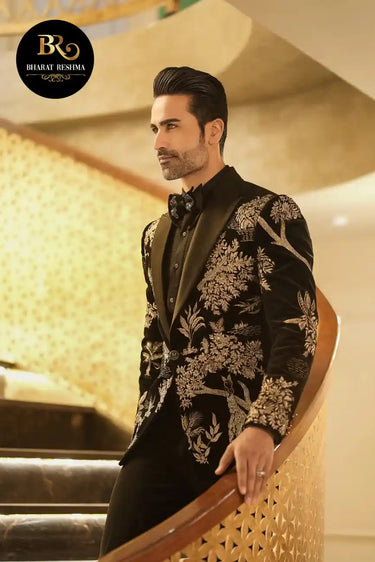 Black tuxedo with Silver Zari embellishments
