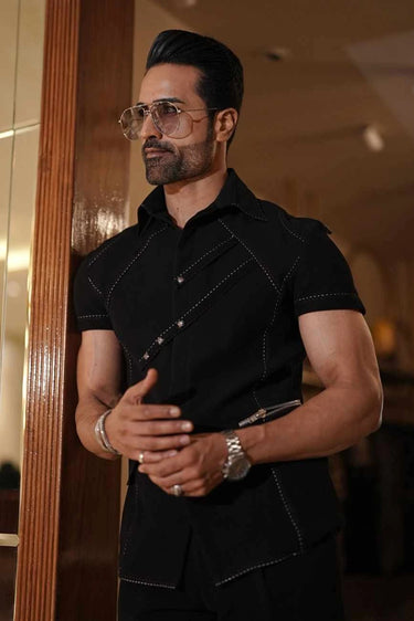 Men's Black Thread Work Co-Ord Set
