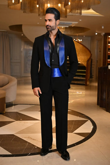 Black electric blue metallic lapel Tux