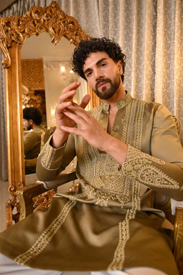Moss Green Dori-Embroidered Kurta Set