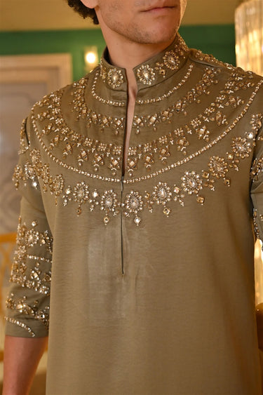 Moss Green Necklace Kurta Set