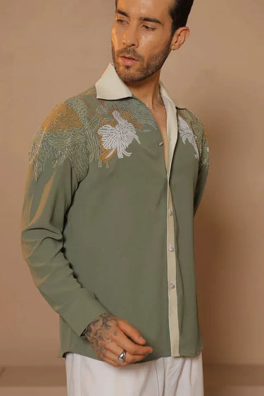Green Thread and hand embroidered shirt