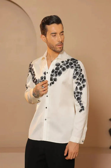White Magna thread embroidered tapered fit shirt