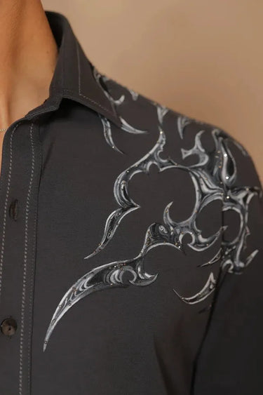 Gray Swarovski Embroidery Motif Shirt