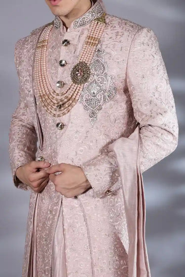 Designer Pink Sherwani Set with Anarkali Kurta