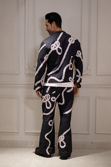 Blue Denim with Ivory Rope Print Co-ord Set - Bharat Reshma