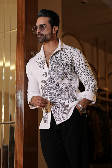 Ivory Abstract Embroidered Shirt