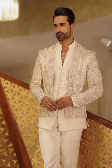 Ivory Embroidered Bandhgala Set