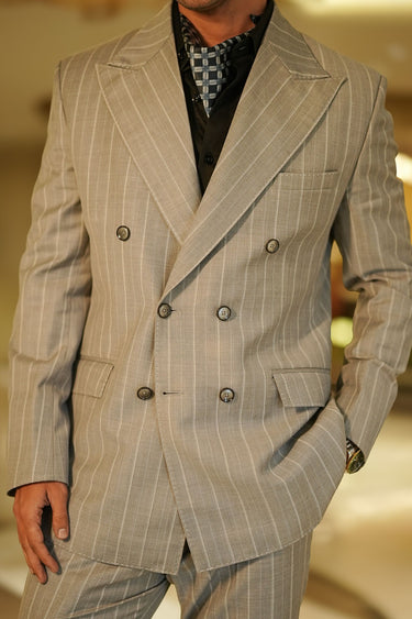 Grey Stripe donatella Double-Breasted Suit