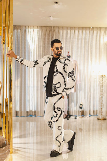 Ivory & Black Rope Print Co-ord Set Worn by Maniesh Paul - Bharat Reshma
