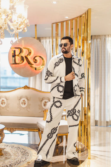 Ivory & Black Rope Print Co-ord Set Worn by Maniesh Paul - Bharat Reshma