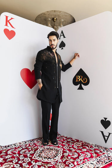 Spark Black Kurta – Black with Hand-Painted Fireworks - Bharat Reshma