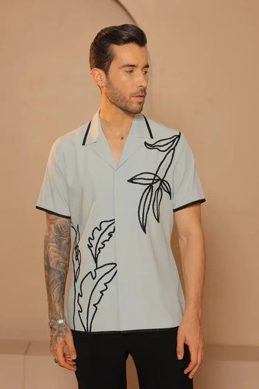 Sage Green Thread 3d embroidered shirt