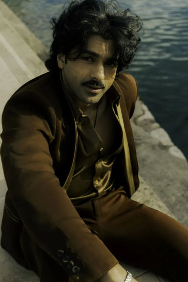 Taaha Shah Sepia Brown Suit set