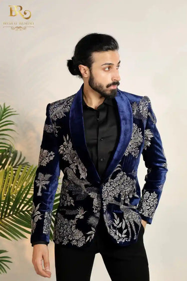 Blue tuxedo with Silver Zari embellishments