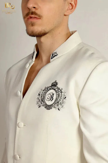 Designer Bandhgala Suit in Ivory - Slim Fit