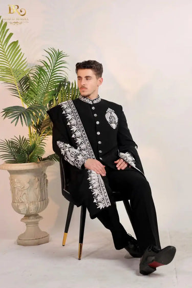Black Royal Indowestern Stole Set