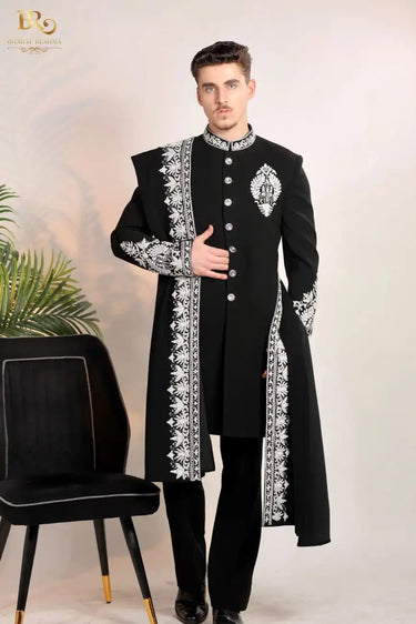 Black Royal Indowestern Stole Set