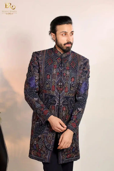 Majestic blue indowestern set