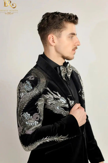 Black Velvet Silver Dragon Tuxedo