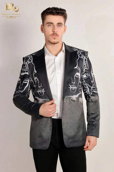 Black One Line Digital Print Blazer