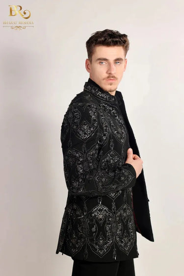 Black Magna Hand Embroidered Bandhgala Set