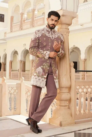 Light Purple Indowestern Set with Ivory Embroidery
