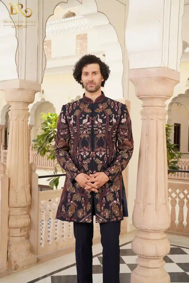 Navy Blue Indo Western with Pearls & Resham Work